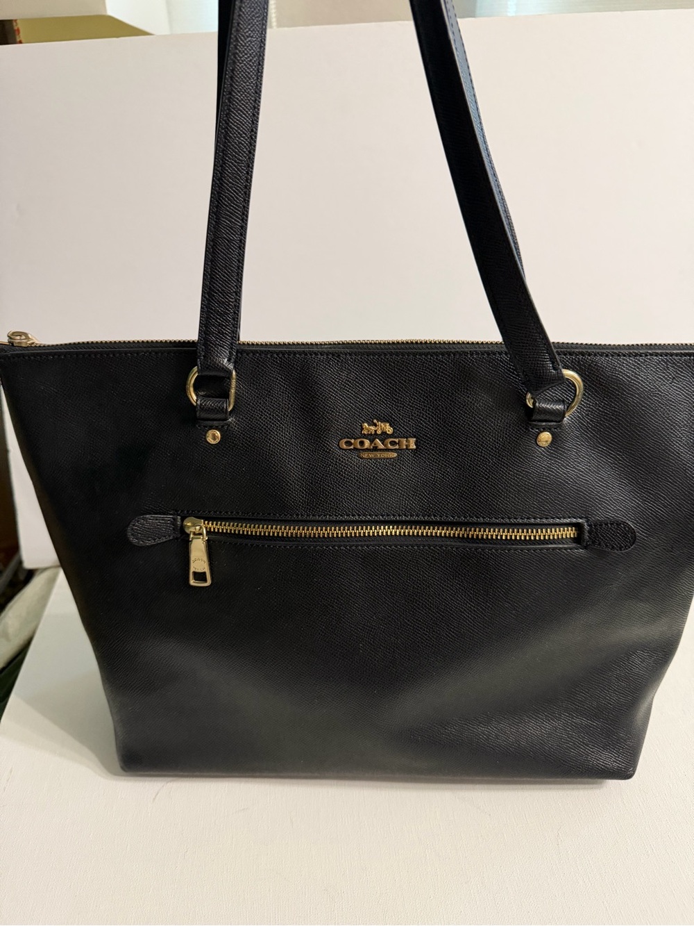COACH Black Pebbled Leather Tote with Gold Hardware